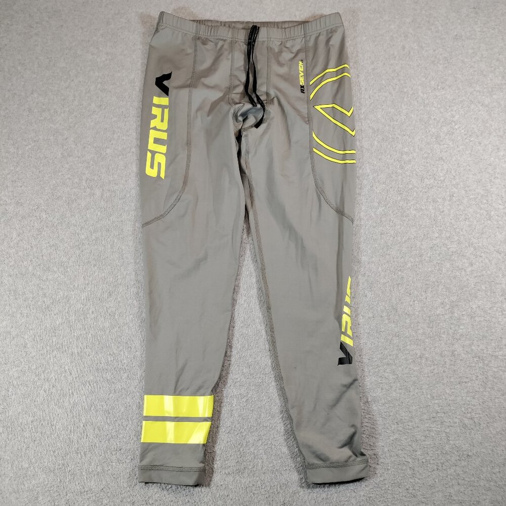 Virus Compression RX7 Full Pant Mens XXL Gray Yellow Performance Vented Running